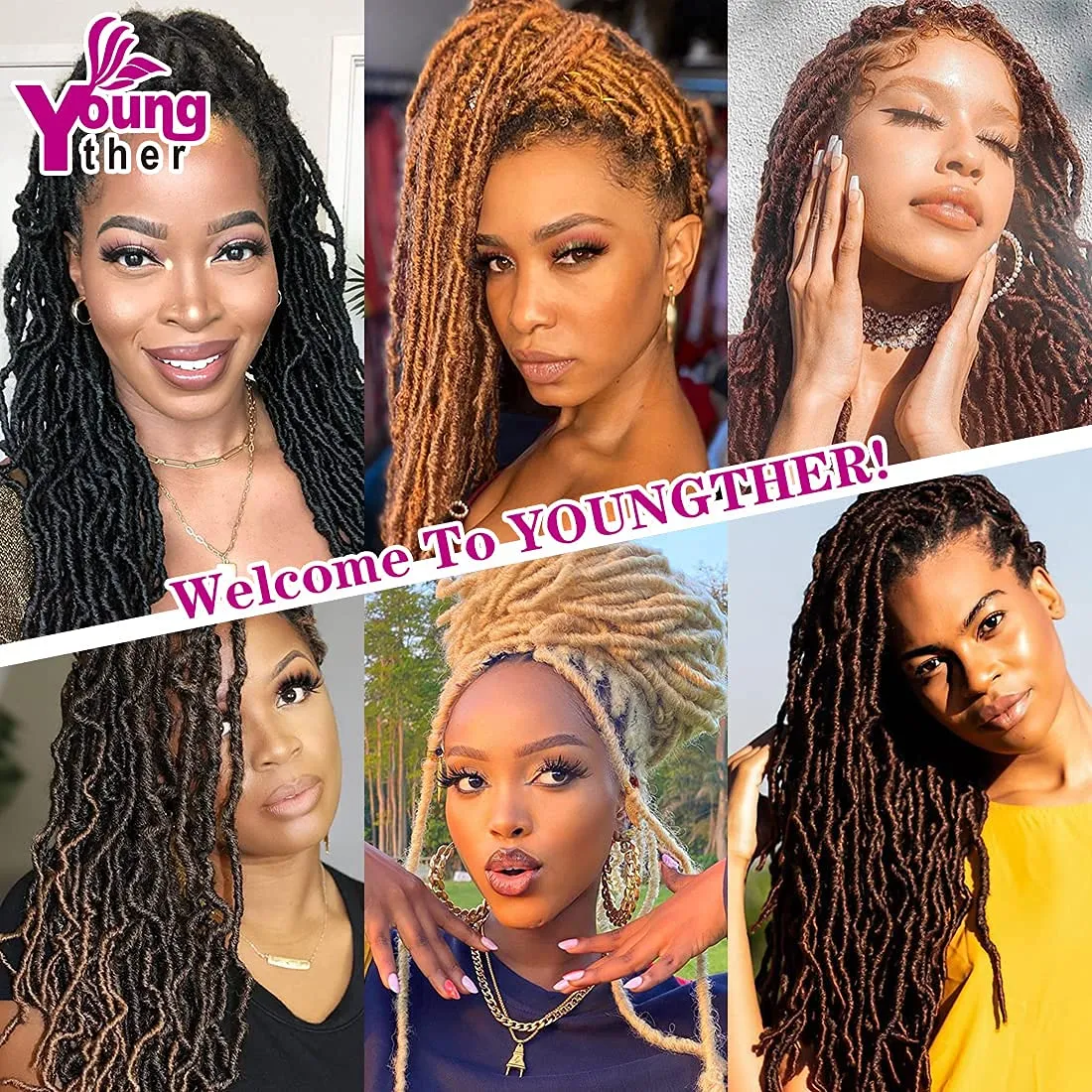 Youngther 18 inch New Faux Locs Crochet Hair Curly 6 Packs New Soft Locs Crochet Hair for Black Women Pre Looped Synthetic Goddess Locs Braiding Hair (18inch 6packs,1B#)