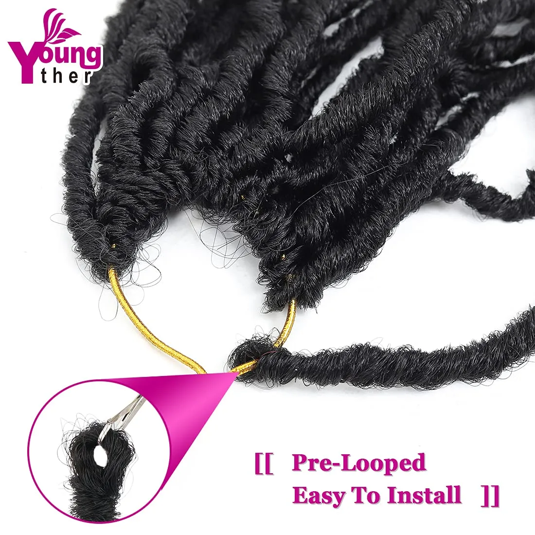 Youngther 18 inch New Faux Locs Crochet Hair Curly 6 Packs New Soft Locs Crochet Hair for Black Women Pre Looped Synthetic Goddess Locs Braiding Hair (18inch 6packs,1B#)