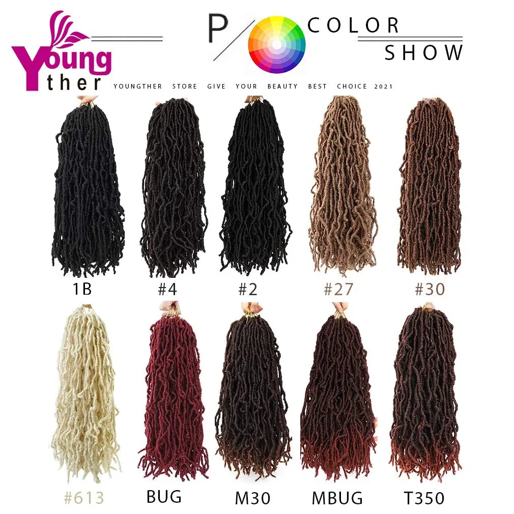 Youngther 18 inch New Faux Locs Crochet Hair Curly 6 Packs New Soft Locs Crochet Hair for Black Women Pre Looped Synthetic Goddess Locs Braiding Hair (18inch 6packs,1B#)