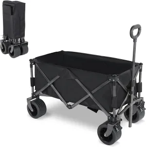 YSSOA Collapsible Wagon Carts Foldable, Garden Cart with 360° All-Terrain Wheels, Adjustable Handle, 220lbs Weight Capacity, 113L, Utility Wagons for Outdoor, Heavy Duty Wagon Cart
