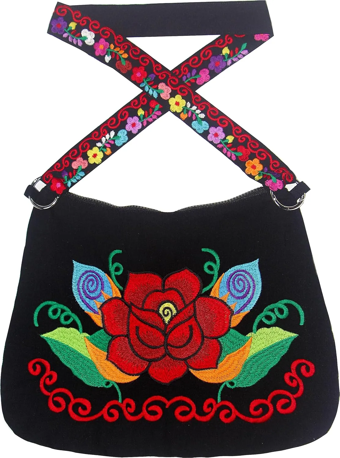 YZXDORWJ Embroidered Cotton Handbag for Women Mexican Tote Bag Floral Crossbody Bag