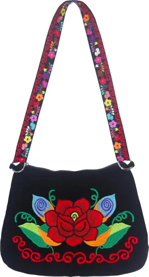 YZXDORWJ Embroidered Cotton Handbag for Women Mexican Tote Bag Floral Crossbody Bag
