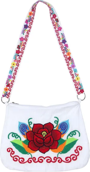YZXDORWJ Embroidered Cotton Handbag for Women Mexican Tote Bag Floral Crossbody Bag