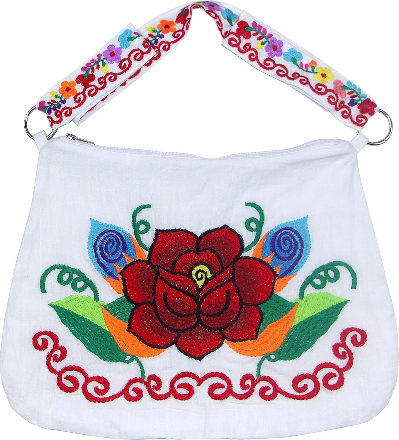 YZXDORWJ Embroidered Cotton Handbag for Women Mexican Tote Bag Floral Crossbody Bag