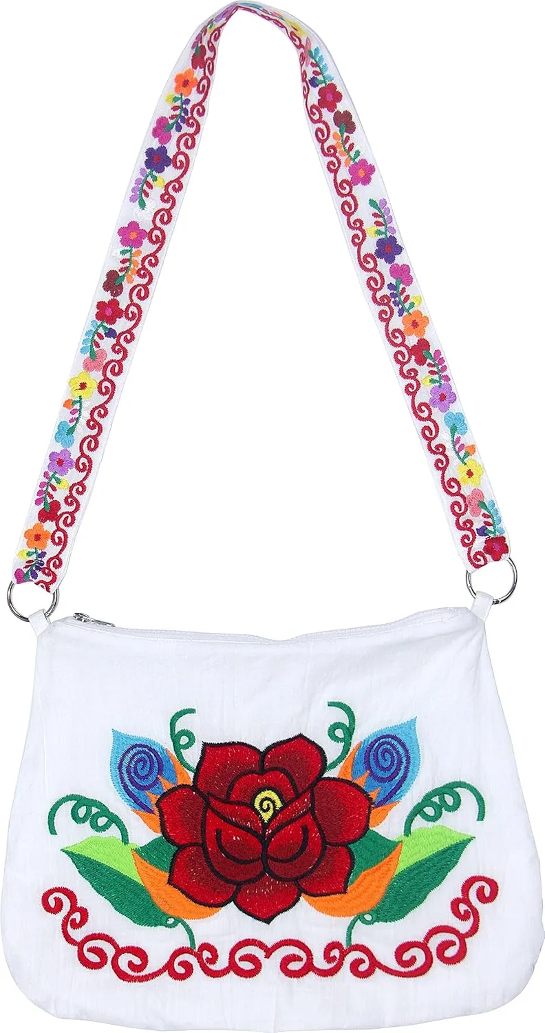 YZXDORWJ Embroidered Cotton Handbag for Women Mexican Tote Bag Floral Crossbody Bag