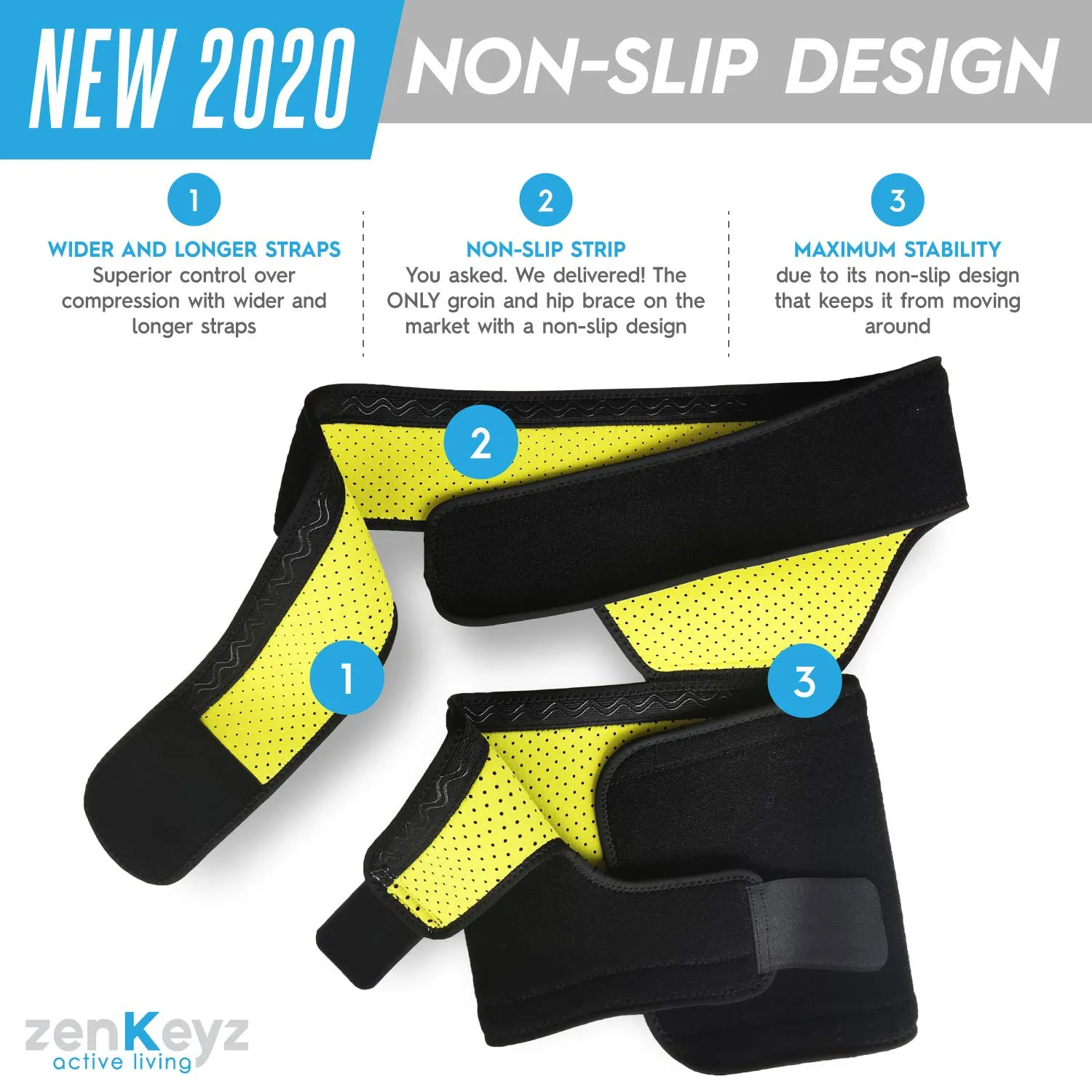 ZENKEYZ Groin Support and Hip Brace for Men & Women- Compression Wrap for Thigh Quad Hamstring Joints Sciatica Nerve Pain Relief Leg Strap (Non-Slip Design)