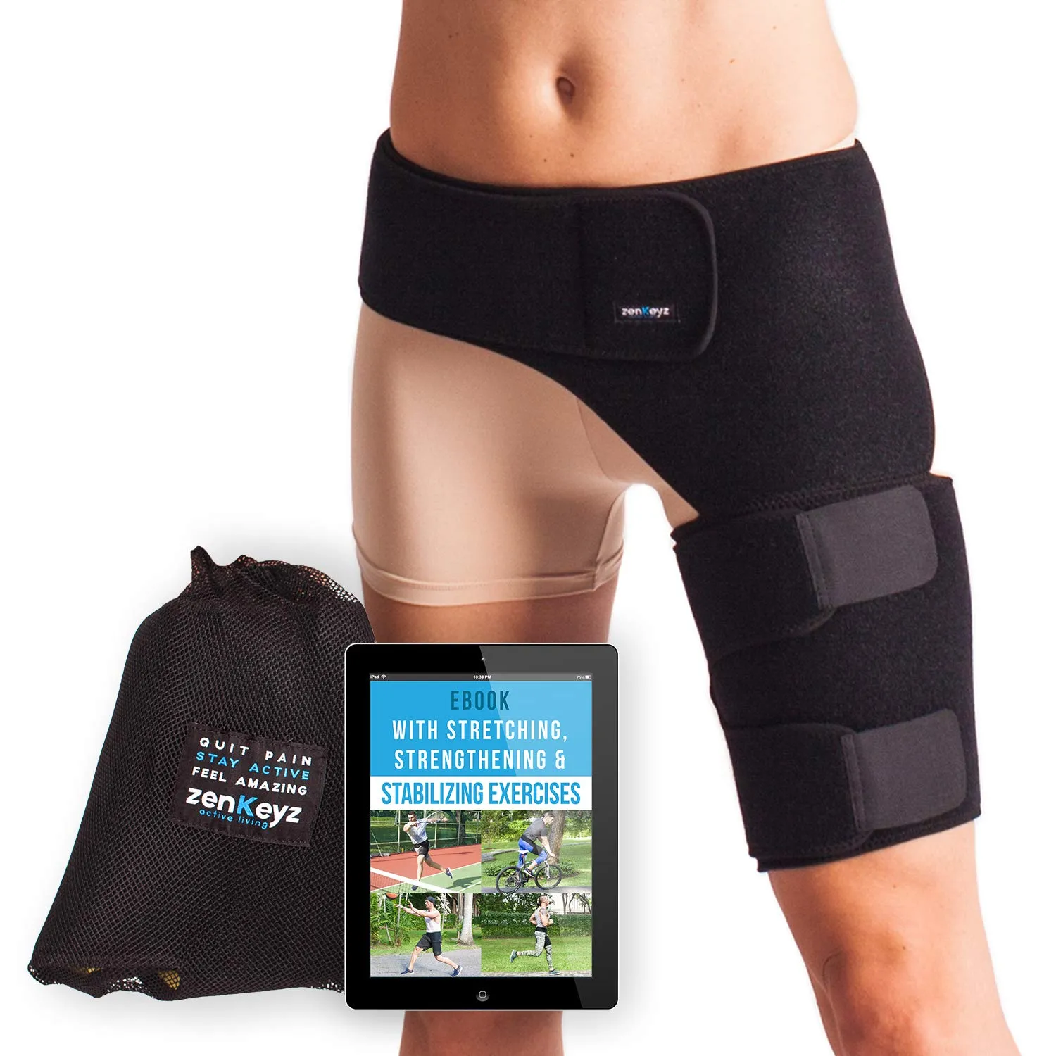 ZENKEYZ Groin Support and Hip Brace for Men & Women- Compression Wrap for Thigh Quad Hamstring Joints Sciatica Nerve Pain Relief Leg Strap (Non-Slip Design)