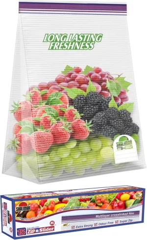 Zip 'N' Lock Bag Press Fit Size Medium Zip Lock/Vegetable/Fridge/MultiPurpose Storage Bag Pack of -1 (15 Bags)