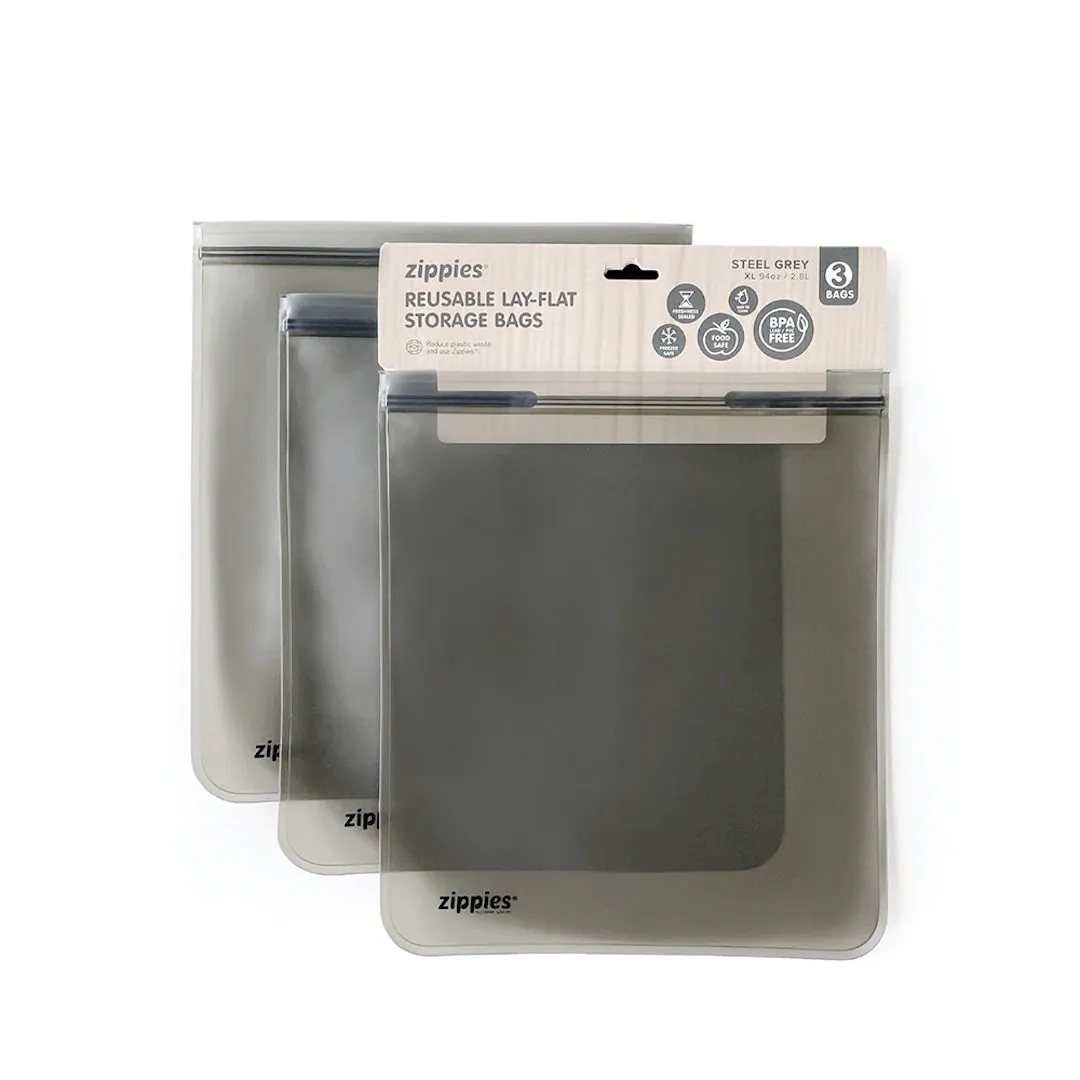 Zippies Steel Grey Lay-Flat Reusable Bags