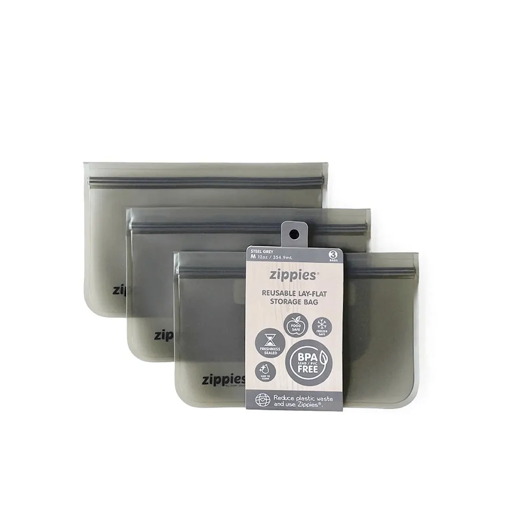 Zippies Steel Grey Lay-Flat Reusable Bags