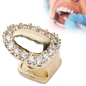 ZJchao Single Tooth Grillz, Hip Hop Teeth Decoration, Single Tooth Gorgeous Teeth Accessory Decoration for Halloween Party Hip Hop Show(Single door in gold)