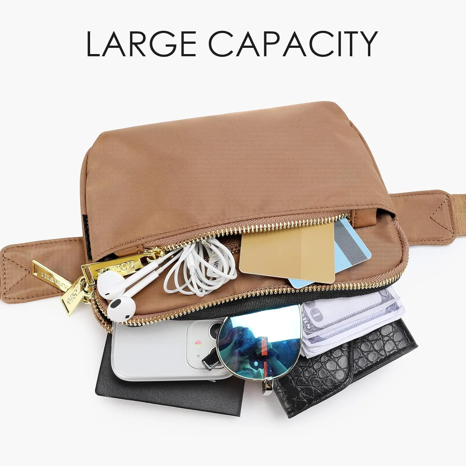 ZORFIN Fanny Packs for Women Men: Crossbody Belt Bag with Adjustable Strap - Fashion Waist Packs for Workout Running Traveling Hiking Brown
