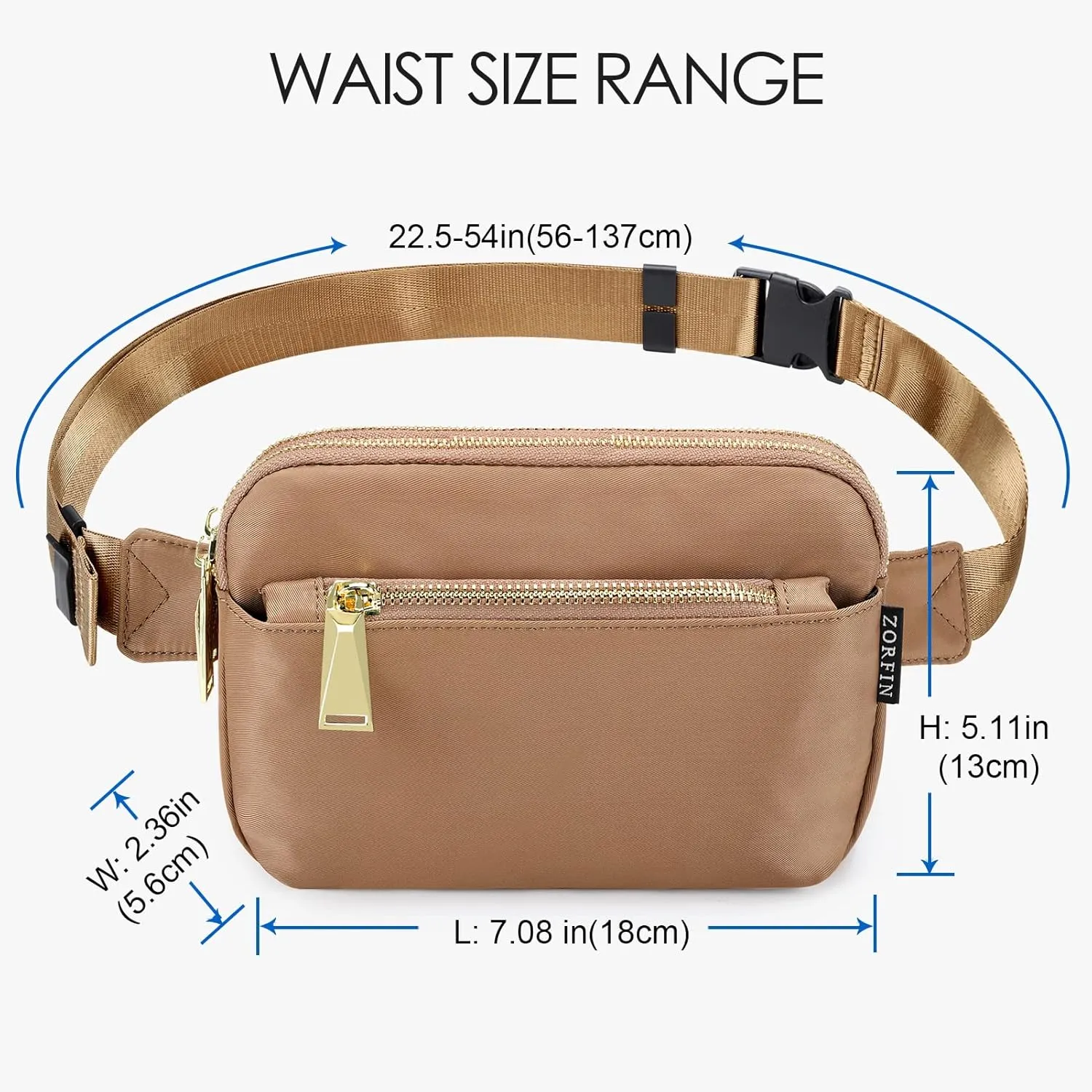 ZORFIN Fanny Packs for Women Men: Crossbody Belt Bag with Adjustable Strap - Fashion Waist Packs for Workout Running Traveling Hiking Brown