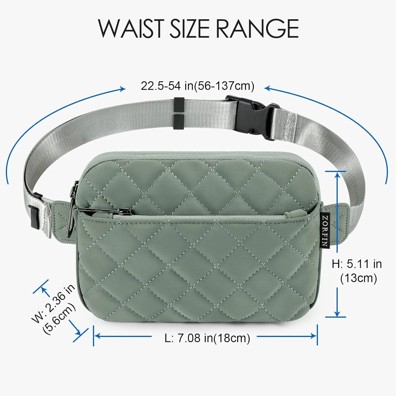ZORFIN Fanny Packs for Women Men: Crossbody Belt Bag with Adjustable Strap - Fashion Waist Packs for Workout Running Traveling Hiking Light Gray