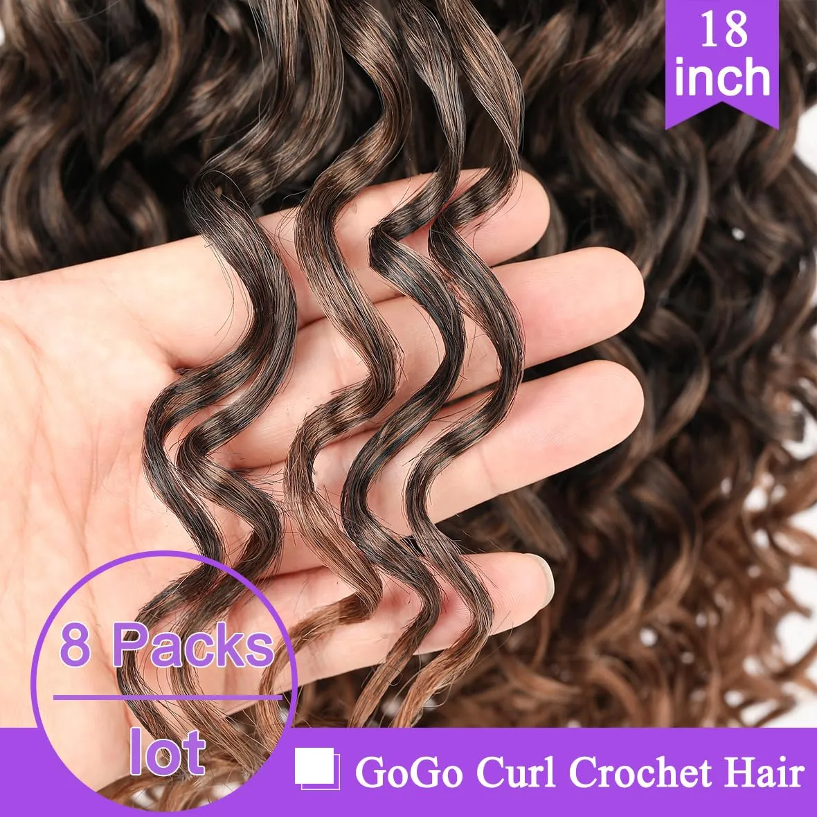 ZRQ GoGo Curl Crochet Hair 18 Inch Long Curly Crochet Hair for Women,8 Packs Beach Curl Water Wave Deep Twist Crochet Braids Hair Extensions(18 Inch, T30)
