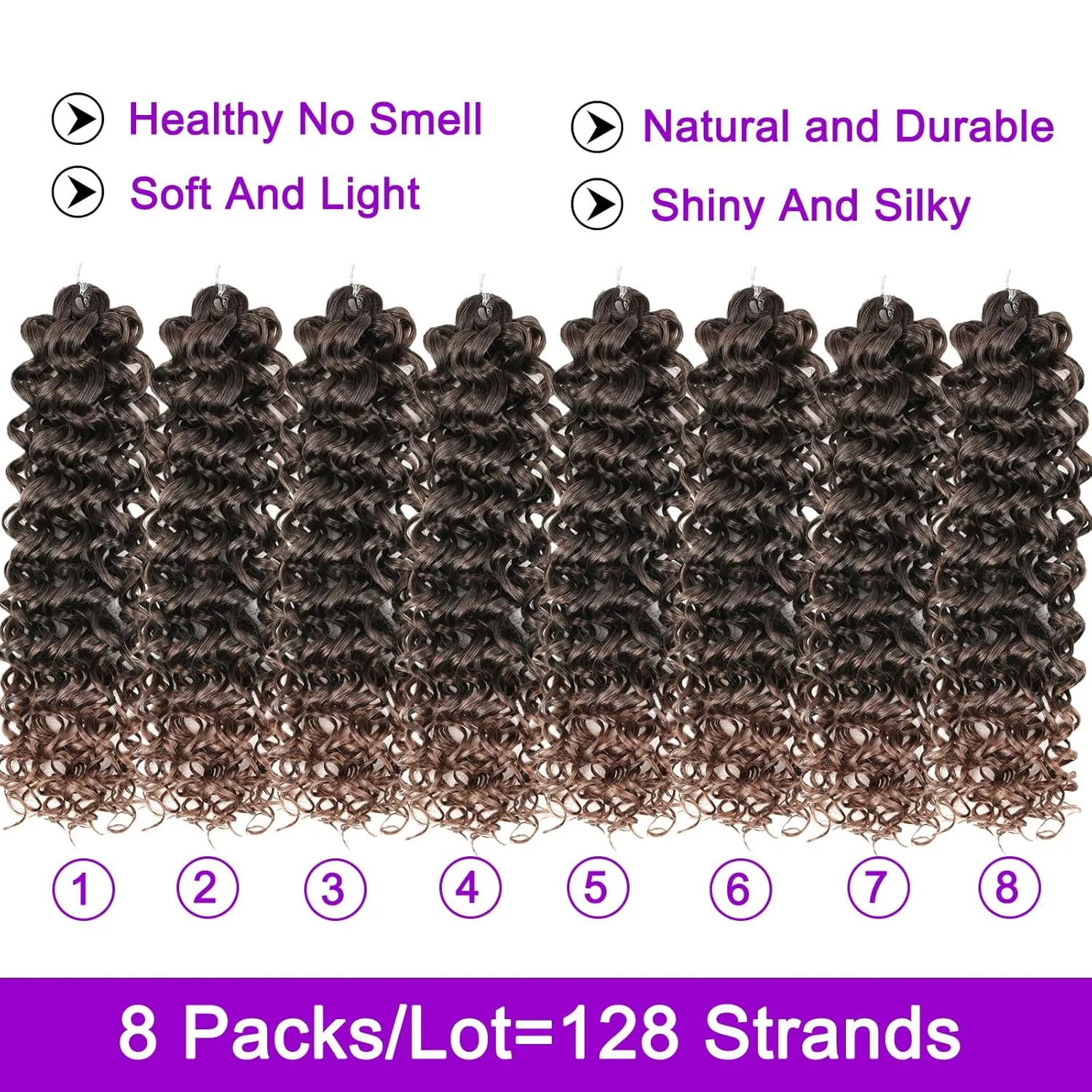 ZRQ GoGo Curl Crochet Hair 18 Inch Long Curly Crochet Hair for Women,8 Packs Beach Curl Water Wave Deep Twist Crochet Braids Hair Extensions(18 Inch, T30)