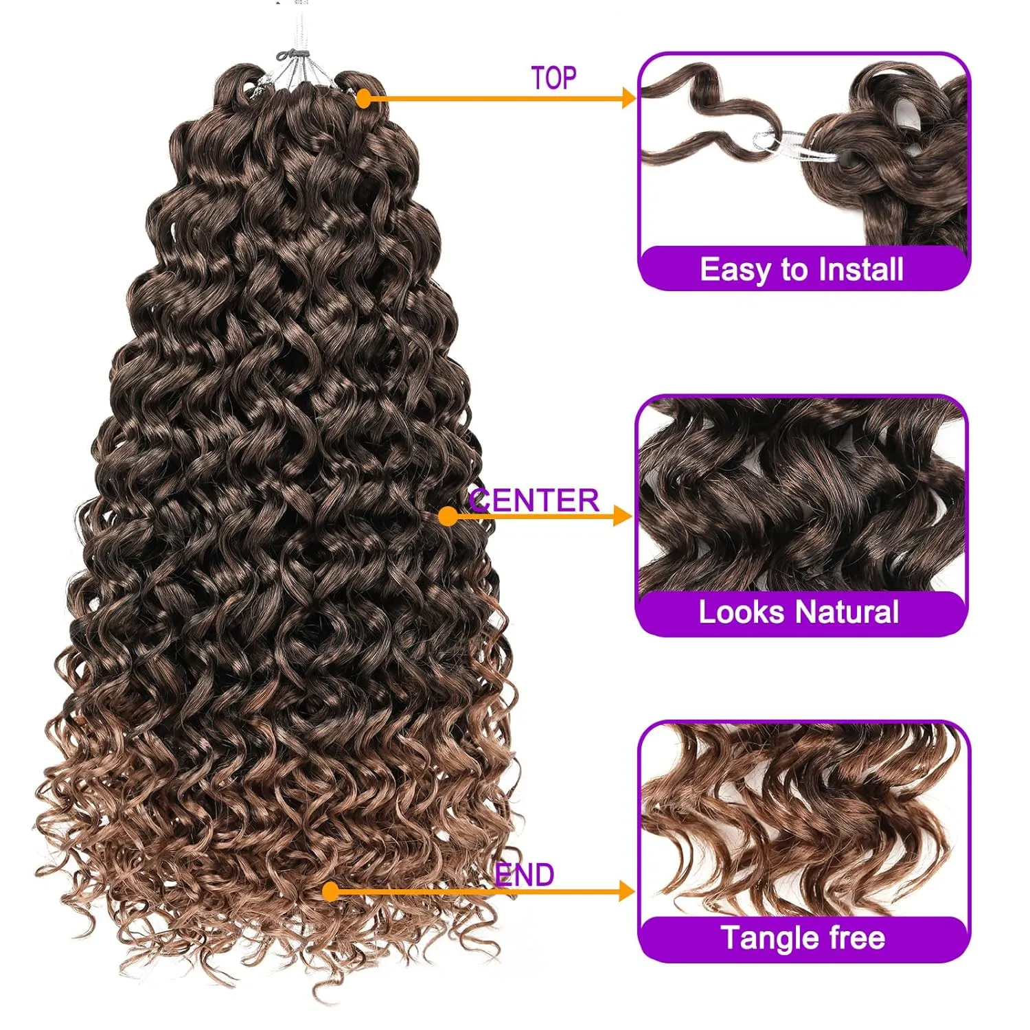 ZRQ GoGo Curl Crochet Hair 18 Inch Long Curly Crochet Hair for Women,8 Packs Beach Curl Water Wave Deep Twist Crochet Braids Hair Extensions(18 Inch, T30)