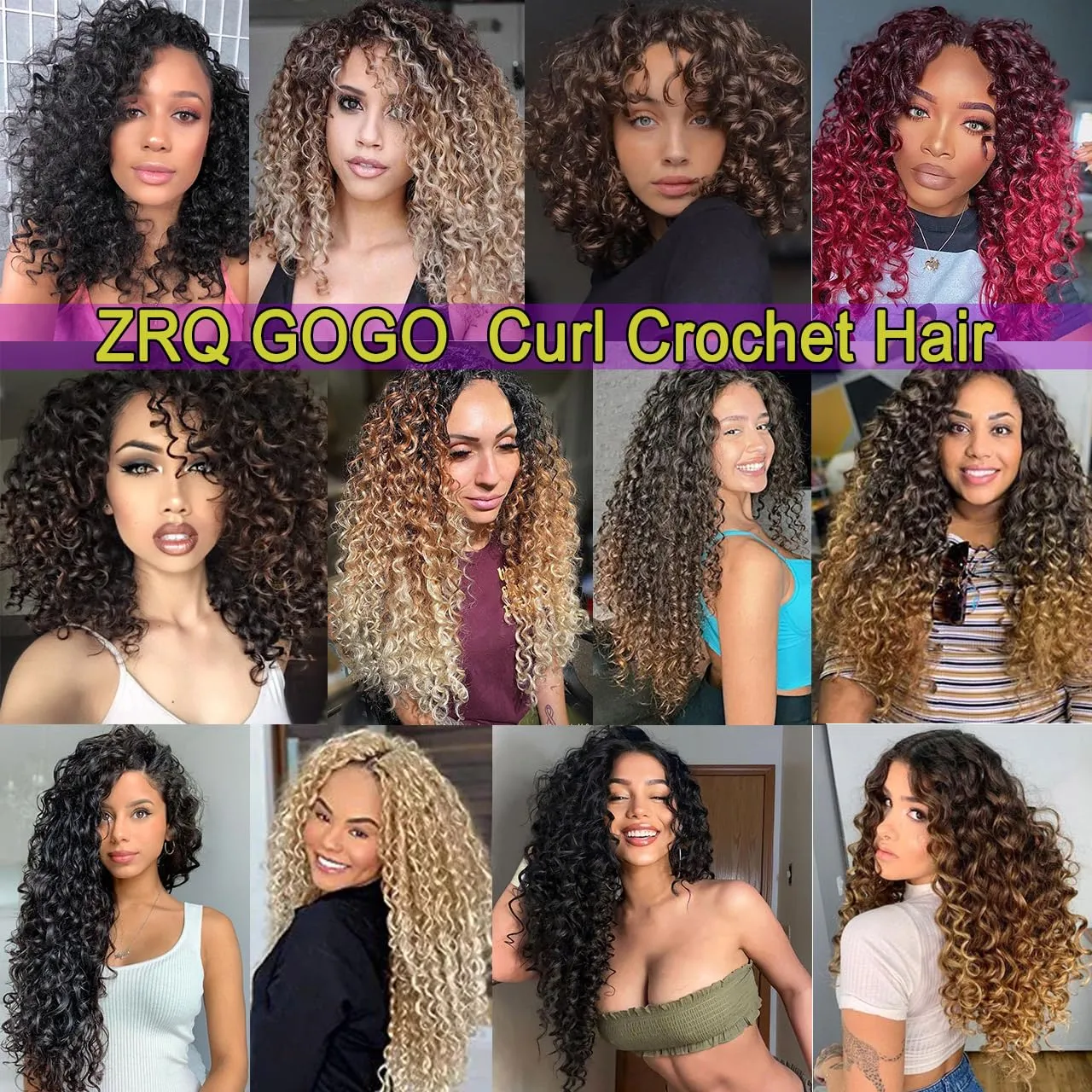 ZRQ GoGo Curl Crochet Hair 18 Inch Long Curly Crochet Hair for Women,8 Packs Beach Curl Water Wave Deep Twist Crochet Braids Hair Extensions(18 Inch, T30)